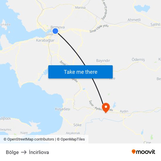 Bölge to İncirliova map