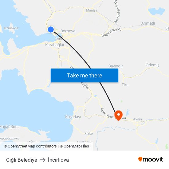 Çiğli Belediye to İncirliova map