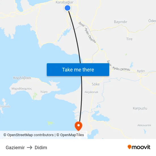 Gaziemir to Didim map