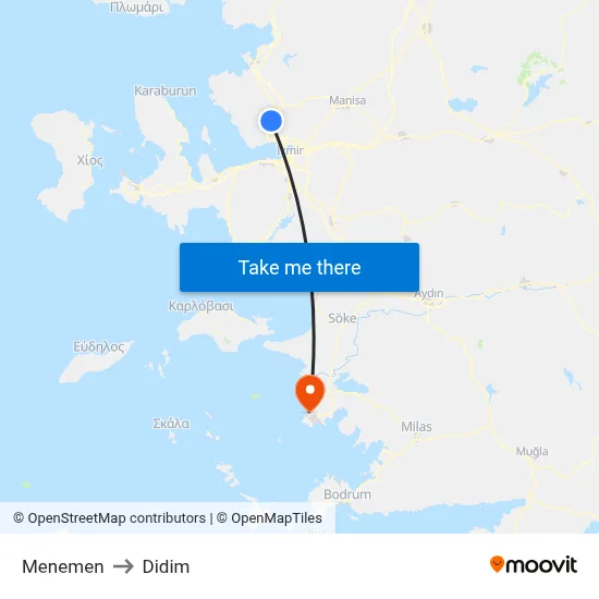 Menemen to Didim map