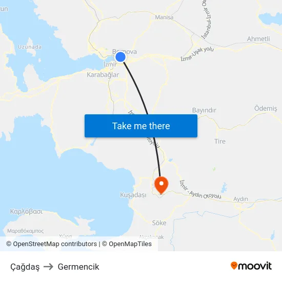 Çağdaş to Germencik map