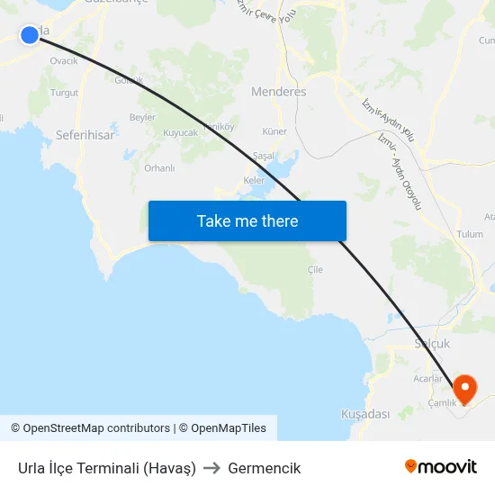 Urla İlçe Terminali (Havaş) to Germencik map