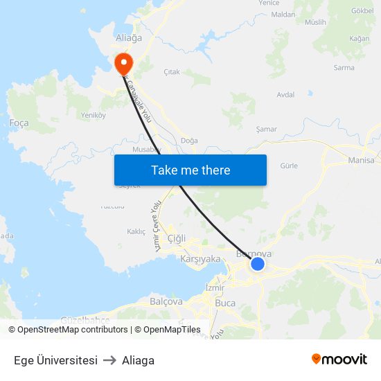 Ege Üniversitesi to Aliaga map