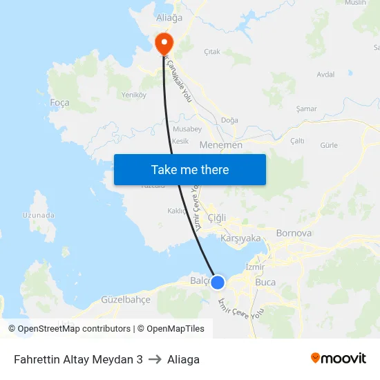 Fahrettin Altay Meydan 3 to Aliaga map