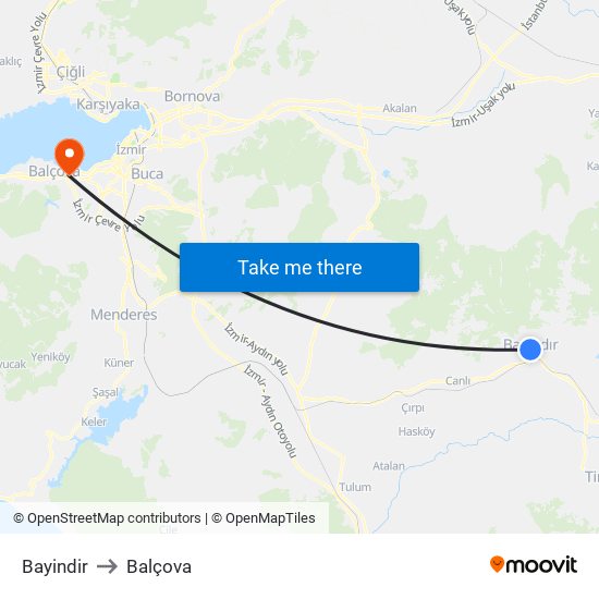 Bayindir to Balçova map