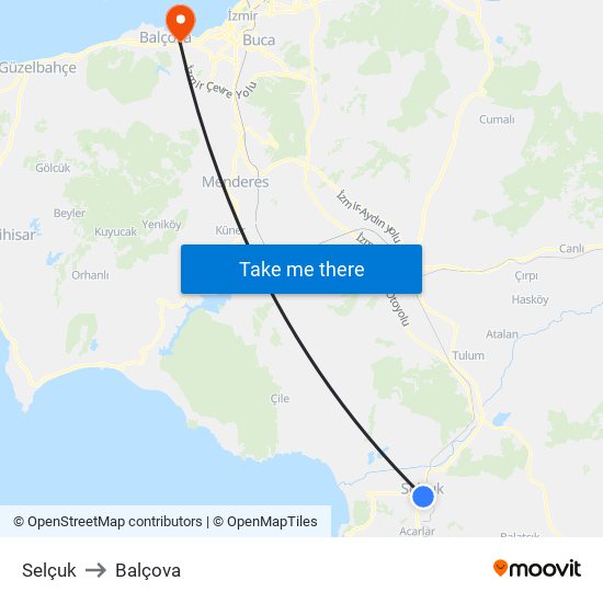 Selçuk to Balçova map