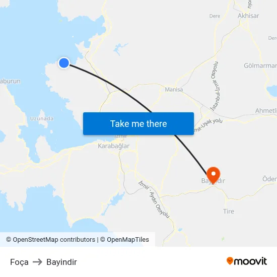 Foça to Bayindir map