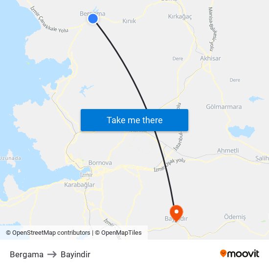 Bergama to Bayindir map