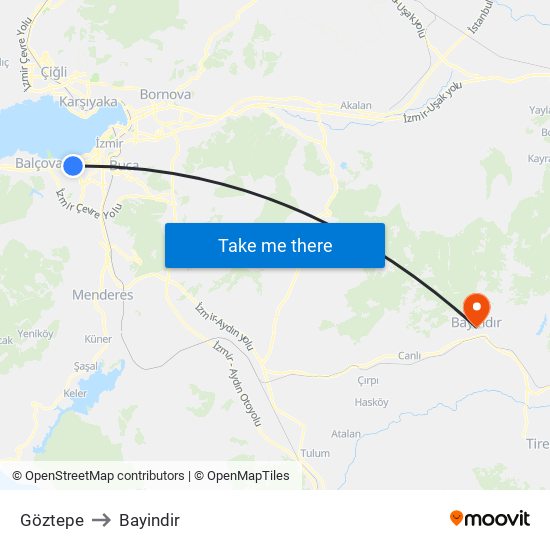 Göztepe to Bayindir map