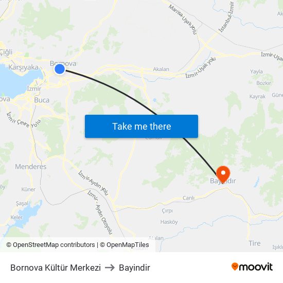 Bornova Kültür Merkezi to Bayindir map