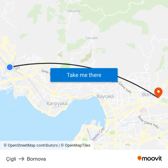 Çigli to Bornova map