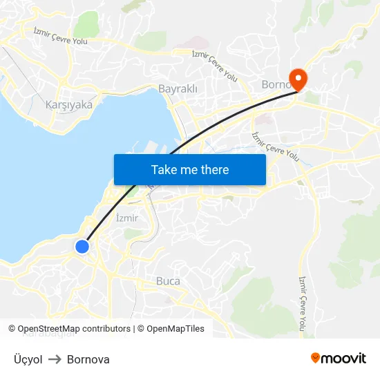 Üçyol to Bornova map