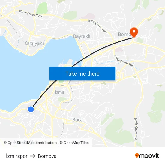 İzmirspor to Bornova map