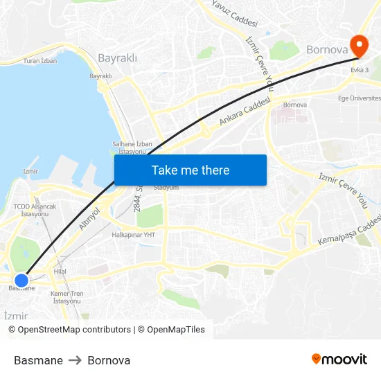 Basmane to Bornova map