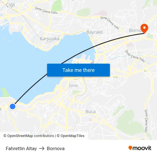 Fahrettin Altay to Bornova map