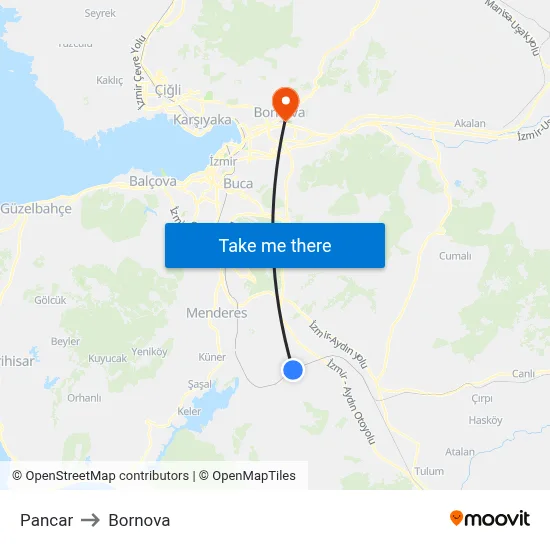 Pancar to Bornova map