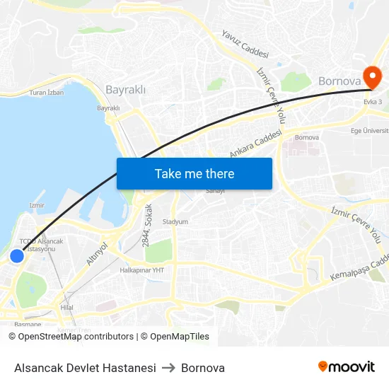 Alsancak Devlet Hastanesi to Bornova map