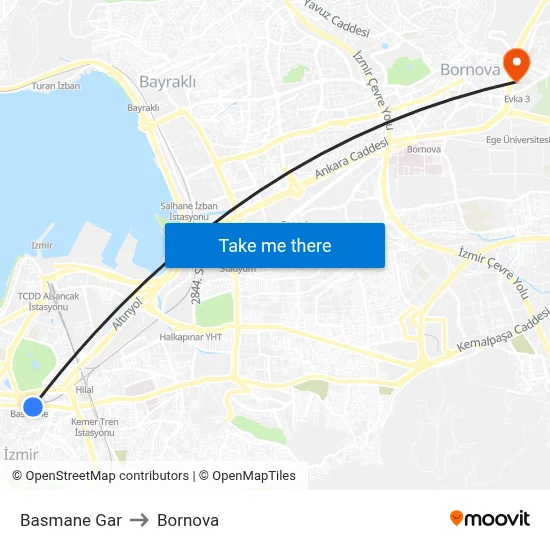 Basmane Gar to Bornova map