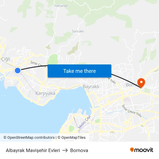 Albayrak Mavişehir Evleri to Bornova map