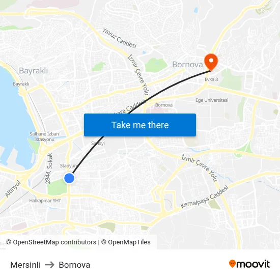 Mersinli to Bornova map