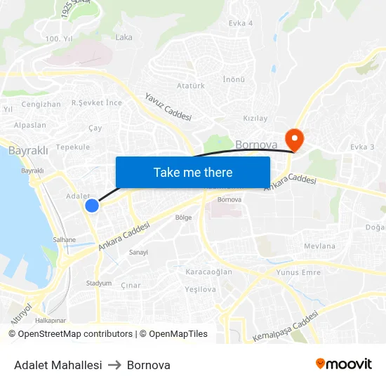 Adalet Mahallesi to Bornova map