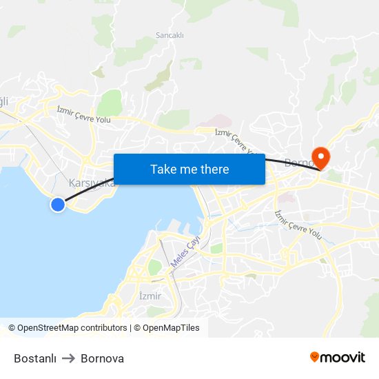 Bostanlı to Bornova map