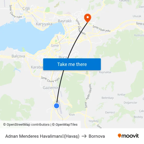 Adnan Menderes Havalimanı✈(Havaş) to Bornova map