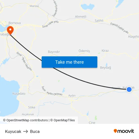 Kuyucak to Buca map
