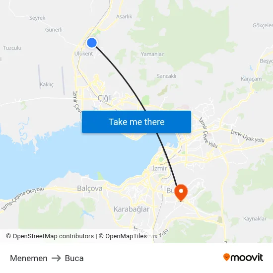Menemen to Buca map
