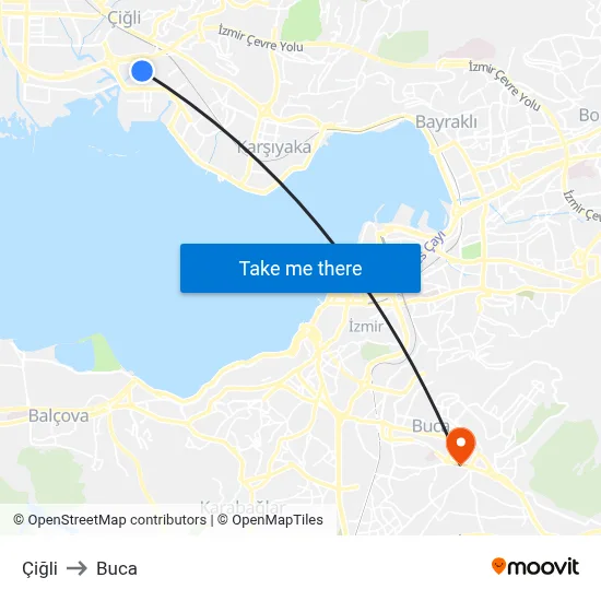 Çiğli to Buca map