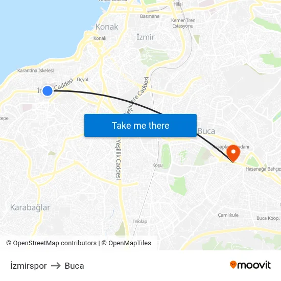 İzmirspor to Buca map