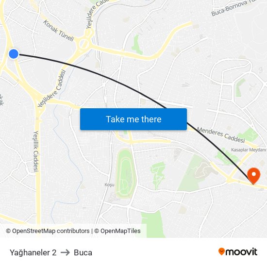 Yağhaneler 2 to Buca map