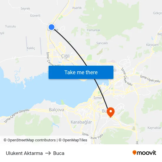 Ulukent Aktarma to Buca map