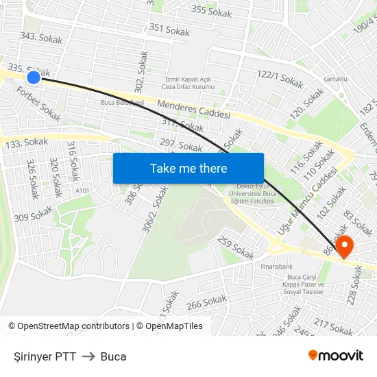 Şirinyer PTT to Buca map
