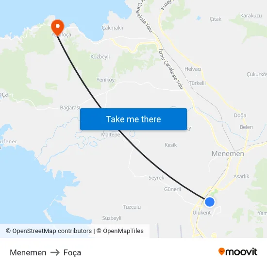 Menemen to Foça map