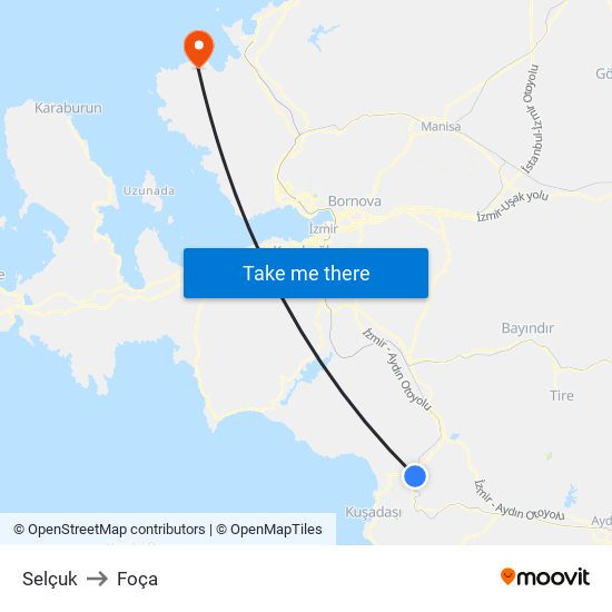Selçuk to Foça map