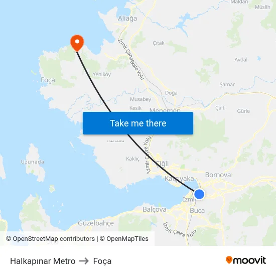 Halkapınar Metro to Foça map