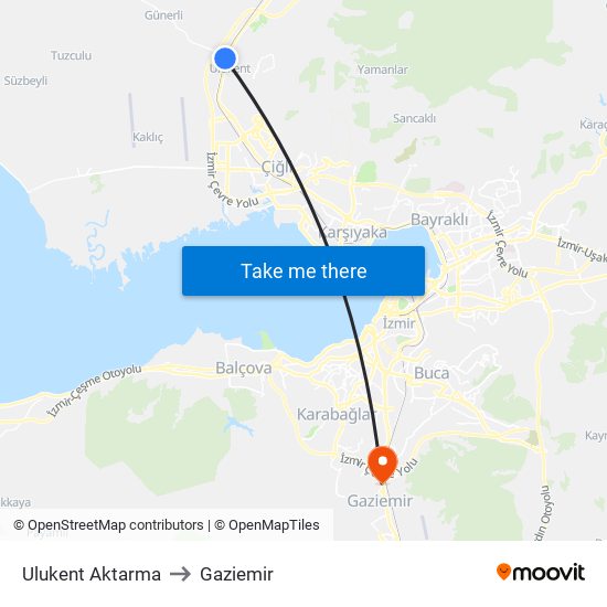 Ulukent Aktarma to Gaziemir map
