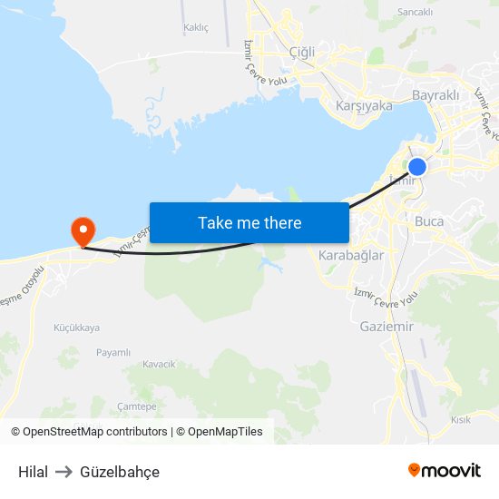 Hilal to Güzelbahçe map