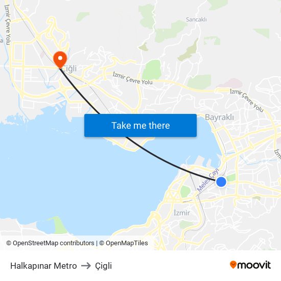 Halkapınar Metro to Çigli map