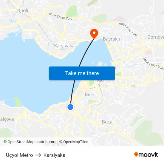 Üçyol Metro to Karsiyaka map
