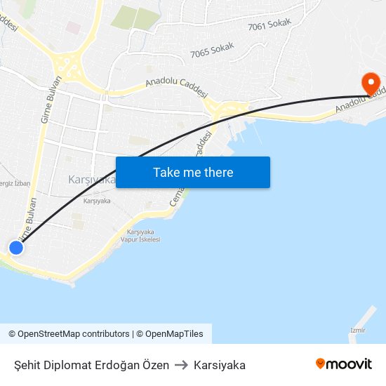 Şehit Diplomat Erdoğan Özen to Karsiyaka map