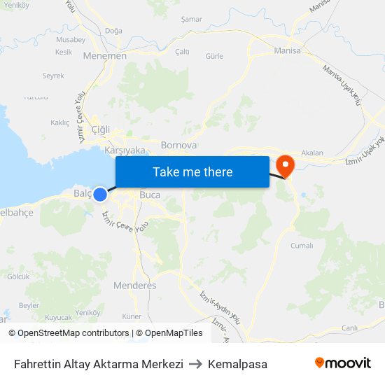 Fahrettin Altay Aktarma Merkezi to Kemalpasa map