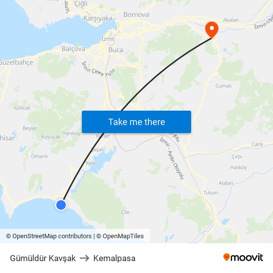 Gümüldür Kavşak to Kemalpasa map