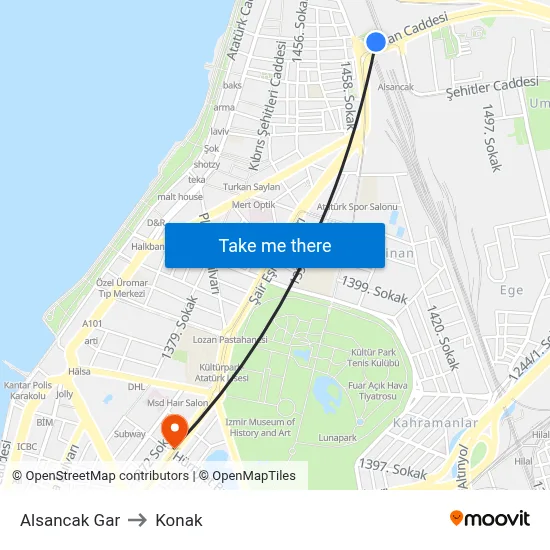 Alsancak Gar to Konak map