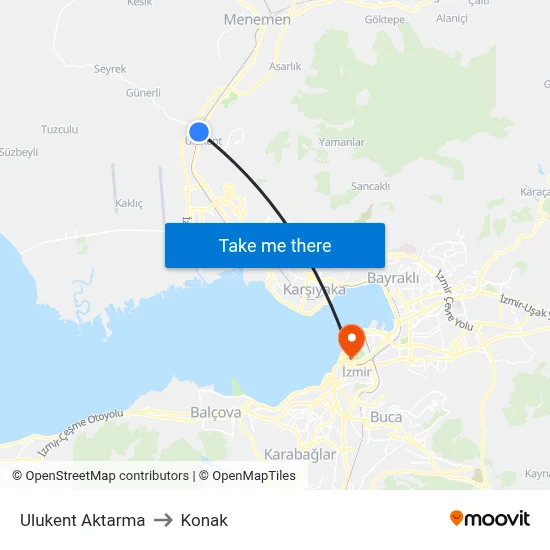 Ulukent Aktarma to Konak map