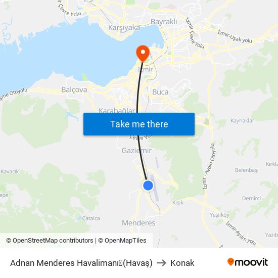 Adnan Menderes Havalimanı✈(Havaş) to Konak map