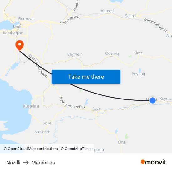 Nazilli to Menderes map