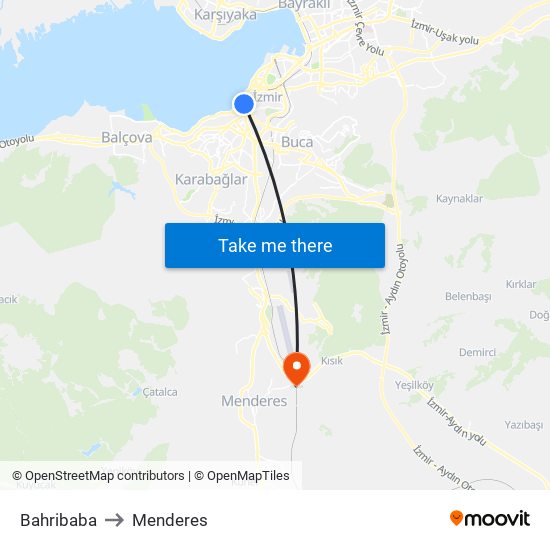 Bahribaba to Menderes map