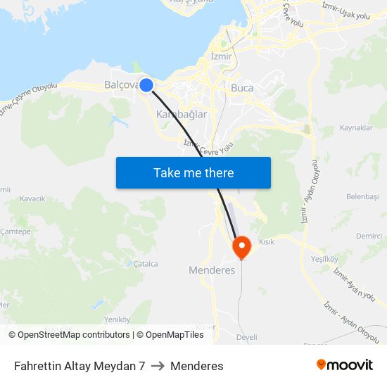 Fahrettin Altay Meydan 7 to Menderes map